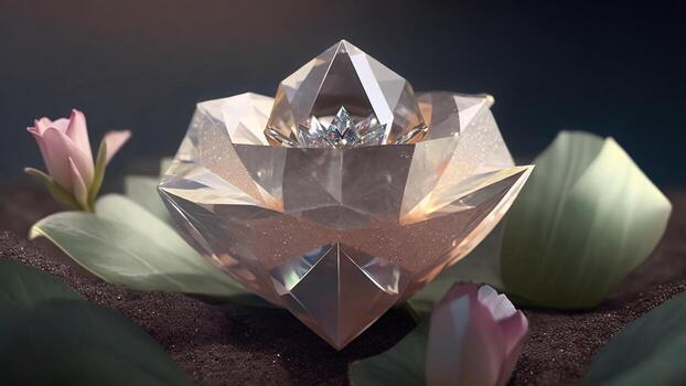 cristal tulipán en el suelo, 3d ilustración, macro ai generado foto