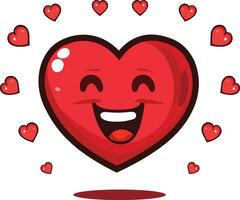 Happy red heart in love cartoon vector illustration, Smiling red heart surrounded by small hearts, happy heart in a circle of small hearts stock vector image