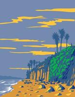 Beacon's Beach in Leucadia State Beach in Encinitas California WPA Poster Art vector