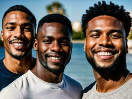 photo of group happy black strong man, generative AI