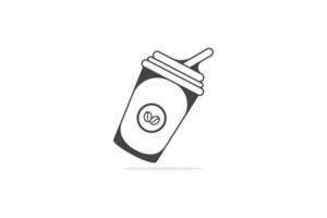 Disposable coffee cup with stick logo vector design. Food and drink object icon design concept.