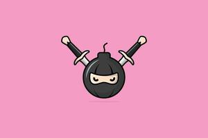 Ninja Grenade or Bomb with Swords vector illustration. Holiday or War objects icon concept. Logo ninja boom art illustration.