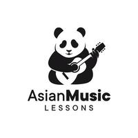 Panda and guitar combination logo character. vector