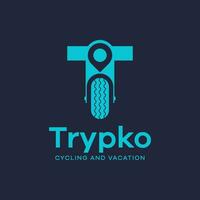 Logo combination of T, pin and bicycle. vector