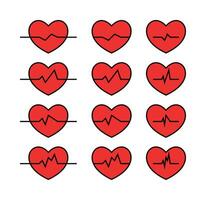 heartbeat red heart icon set, medical and health concept. simple and modern design, vector for app and web.