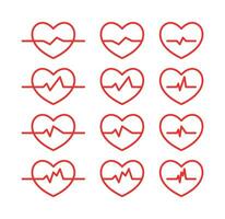 heartbeat red heart icon set, medical and health concept. simple and modern design, vector for app and web.