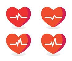 heartbeat red heart icon set, medical and health concept. simple and modern design, vector for app and web.