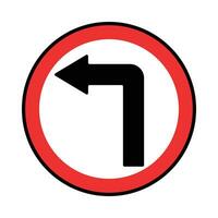 vector turn left traffic sign, road sign. red color design on white background