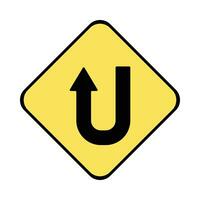 vector traffic sign turning left, road sign. black color design on yellow background