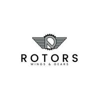 R letter wing gear logo, simple and modern. vector