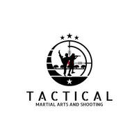 Martial arts silhouette logo with shooting practice. vector