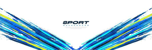 Abstract Blue and Yellow Brush Background with Halftone Effect. Sport Background. Brush Stroke Illustration for Banner or Poster. Scratch and Texture Elements For Design vector
