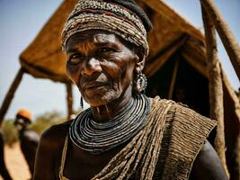 photo of african old people tribal warriors with armor, generative AI