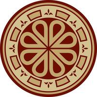 Vector gold and red round ancient Byzantine ornament. Classical circle of the Eastern Roman Empire, Greece. Pattern motifs of Constantinople
