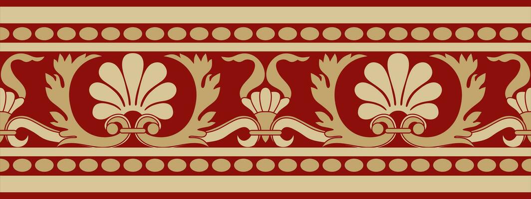 Vector gold and red seamless classic renaissance ornament. Endless european border, revival style frame