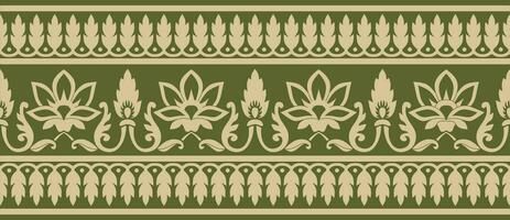 Vector seamless gold and green Indian national ornament. Ethnic endless plant border.