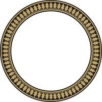 Vector round gold and black Indian national ornament. Ethnic plant circle, border. Frame, flower ring. Poppies and leaves