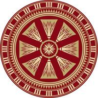 Vector round golden with red Egyptian ornament. Endless circle border, ancient Egypt frame