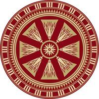 Vector round golden with red Egyptian ornament. Endless circle border, ancient Egypt frame