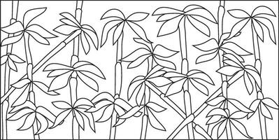 Stained glass vector template Bamboo. Contour plant drawing on glass. Window transom for painting