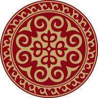 Vector red and gold round Kazakh national ornament. Ethnic pattern of the peoples of the Great Steppe, .Mongols, Kyrgyz, Kalmyks, Buryats. circle, frame border.