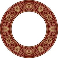 Vector round gold with red Indian national ornament. Ethnic plant circle, border. Frame, flower ring. Poppies and leaves