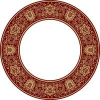 Vector round gold with red Indian national ornament. Ethnic plant circle, border. Frame, flower ring. Poppies and leaves