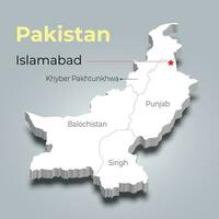 Pakistan 3d map with borders of regions vector