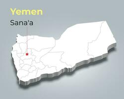 Yemen 3d mapa con fronteras de regiones vector