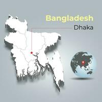 Bangladesh 3d map of with borders of regions vector