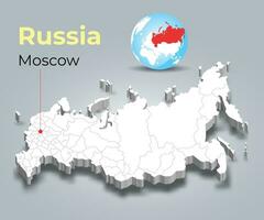 Russia 3d map with borders of regions vector