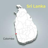 sri lanka 3d mapa con fronteras de regiones vector