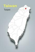 Taiwan 3d map with borders of regions and its capital vector