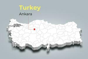 Turkey 3d map with borders of regions vector