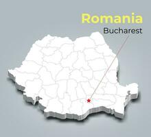 Rumania 3d mapa con fronteras de regiones vector