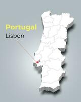 portugal 3d mapa con fronteras de regiones vector
