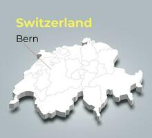 Suiza 3d mapa con fronteras de regiones vector