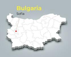 Bulgaria 3d map with borders of regions vector