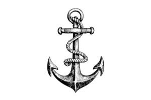 Ship anchor and rope in vintage engraving style. Sketch hand drawn vector illustration.