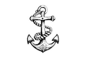 Ship anchor and rope in vintage engraving style. Sketch hand drawn vector illustration.