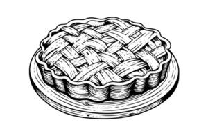 Apple pie hand drawn engraving style vector illustration