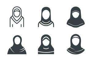 Muslim woman. Hijab woman set icon. Isolated vector illustration on white background.