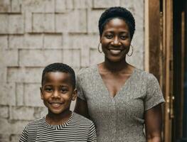 foto de contento familia negro madre y hijo, generativo ai