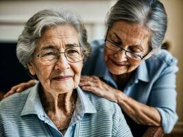 photo of woman take care senior woman at home, generative AI