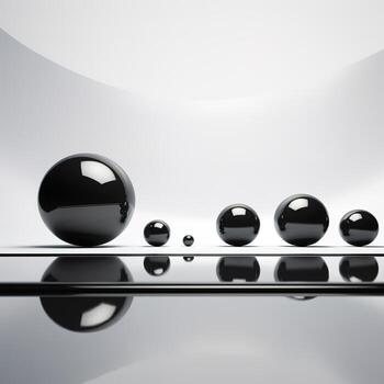 Floating spheres 3d rendering empty space for product show. Generative AI photo