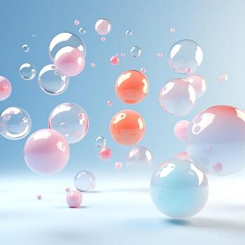 Floating spheres 3d rendering empty space for product show on pastel background. Generative AI photo