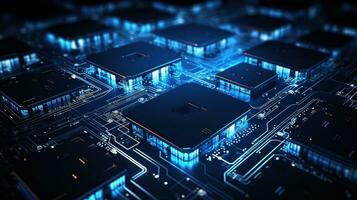 Circuit board background with abstract technology chip processor. Central Computer Processors CPU concept. Motherboard digital chip. Technology science background. Generative AI photo