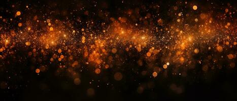 Abstract Halloween or Thanksgiving party invitation with glitter and sparkles on orange and black background. Generative AI photo