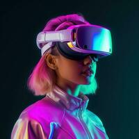 Illustration of a person wearing a virtual reality VR headset, AI Generated. photo