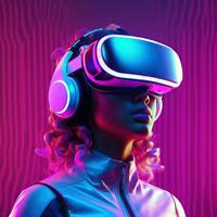Illustration of a person wearing a virtual reality VR headset, AI Generated. photo
